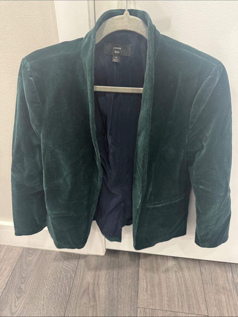J. Crew Emerald Green Velvet Open-Front Blazer